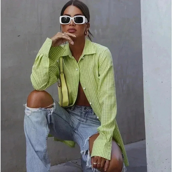 Solid & Striped green and cream gingham button down shirt Size Large - Picture 1 of 8